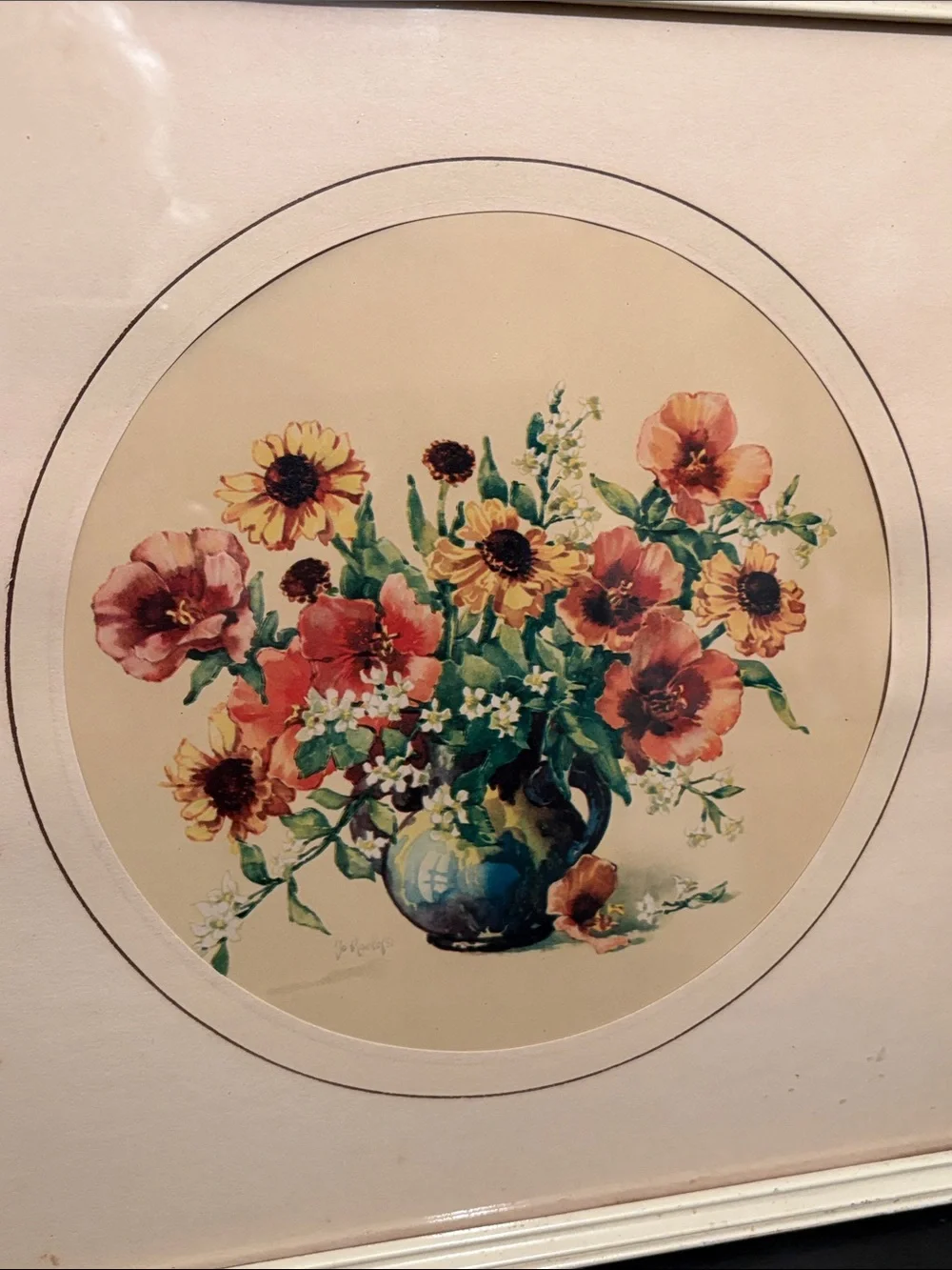 Peach and Green Floral Bouquet Wall Art Print - Unbranded